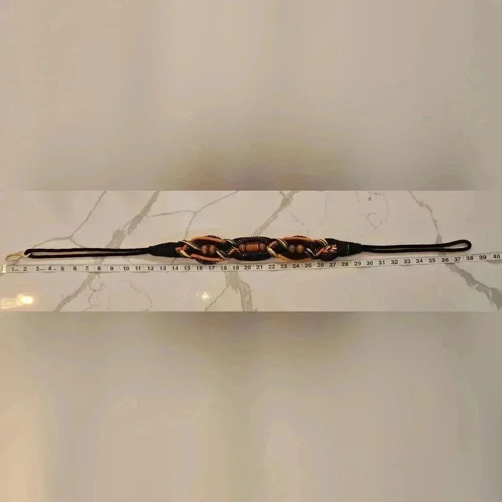 Vintage Braided Nylon Embellished Wood Accent Belt Womens Medium Large